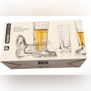 Home Essentials Set of 6 Boot Shot Glasses - Clear NIB